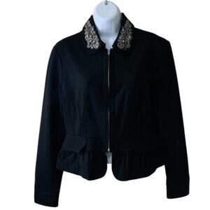 INC International Concepts Suit Jacket Blazer Womens L Full Zip Beaded Formal
